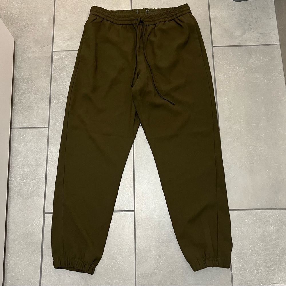 Army green polyester joggers